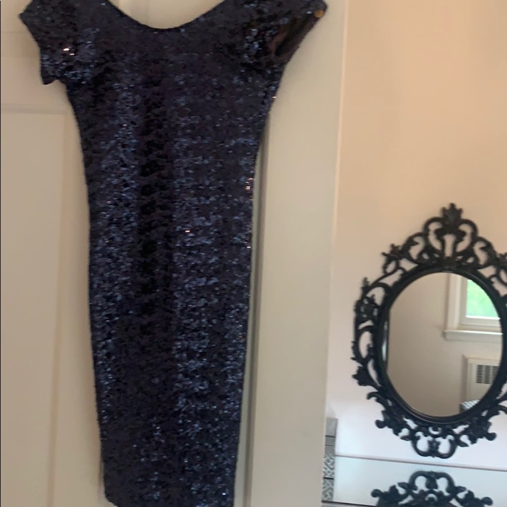 Blue sequin scoop back dress